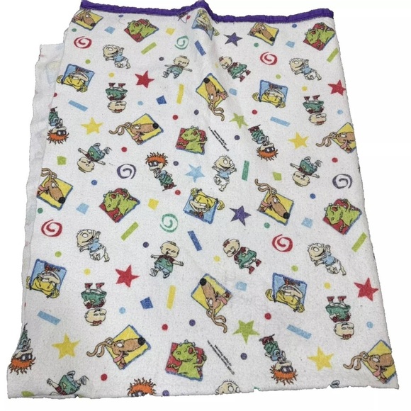 Vintage Nickelodeon Rugrats 71”x 90” Purple Trim Blanket (1998)